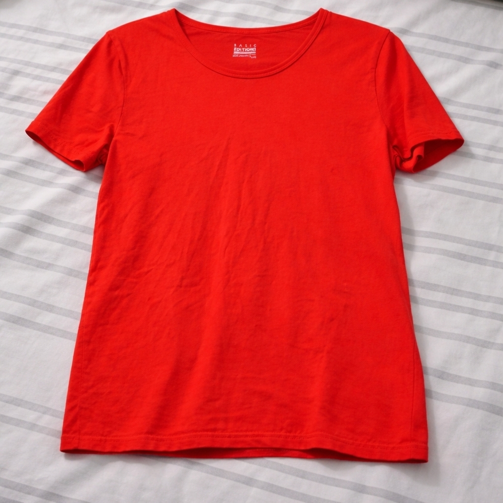 #15 Basic Editions Women’s Large Red Crew Neck Short Sleeve T-Shirt Casual Basic